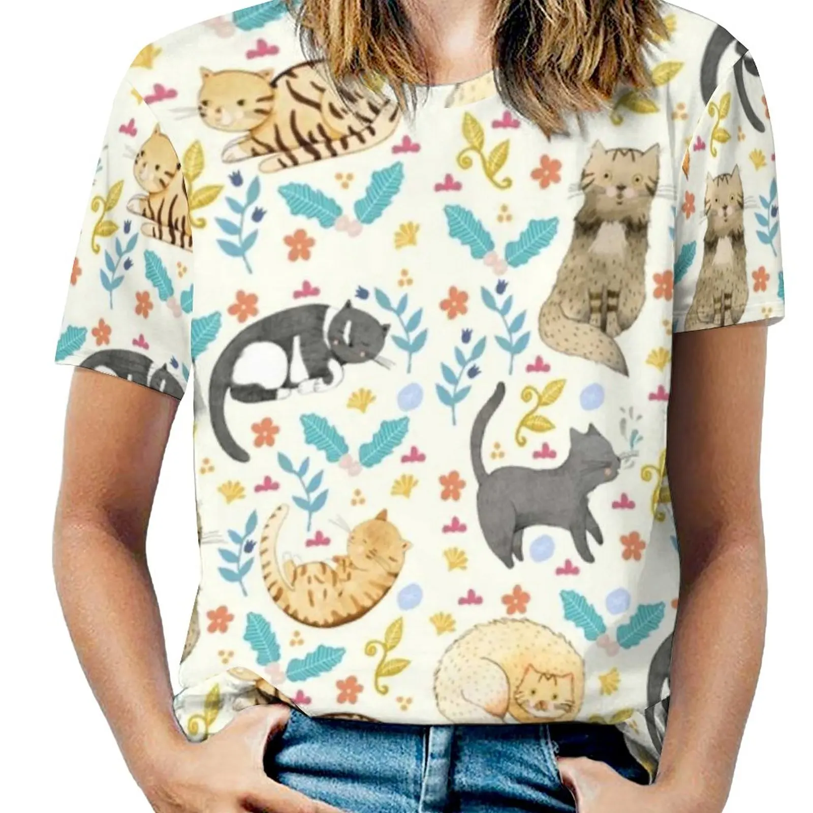 My Cats Woman'S T-Shirt Spring And Summer Printed T Shirts Crew Neck Pullover Top Animal Cat Cats Cat Lover Childrens