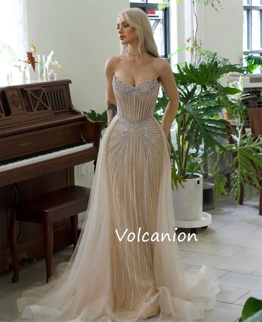 Customized Exquisite Chiffon Sequined Pleat A-line Strapless Long Dresses Bespoke Occasion Casual Sexy