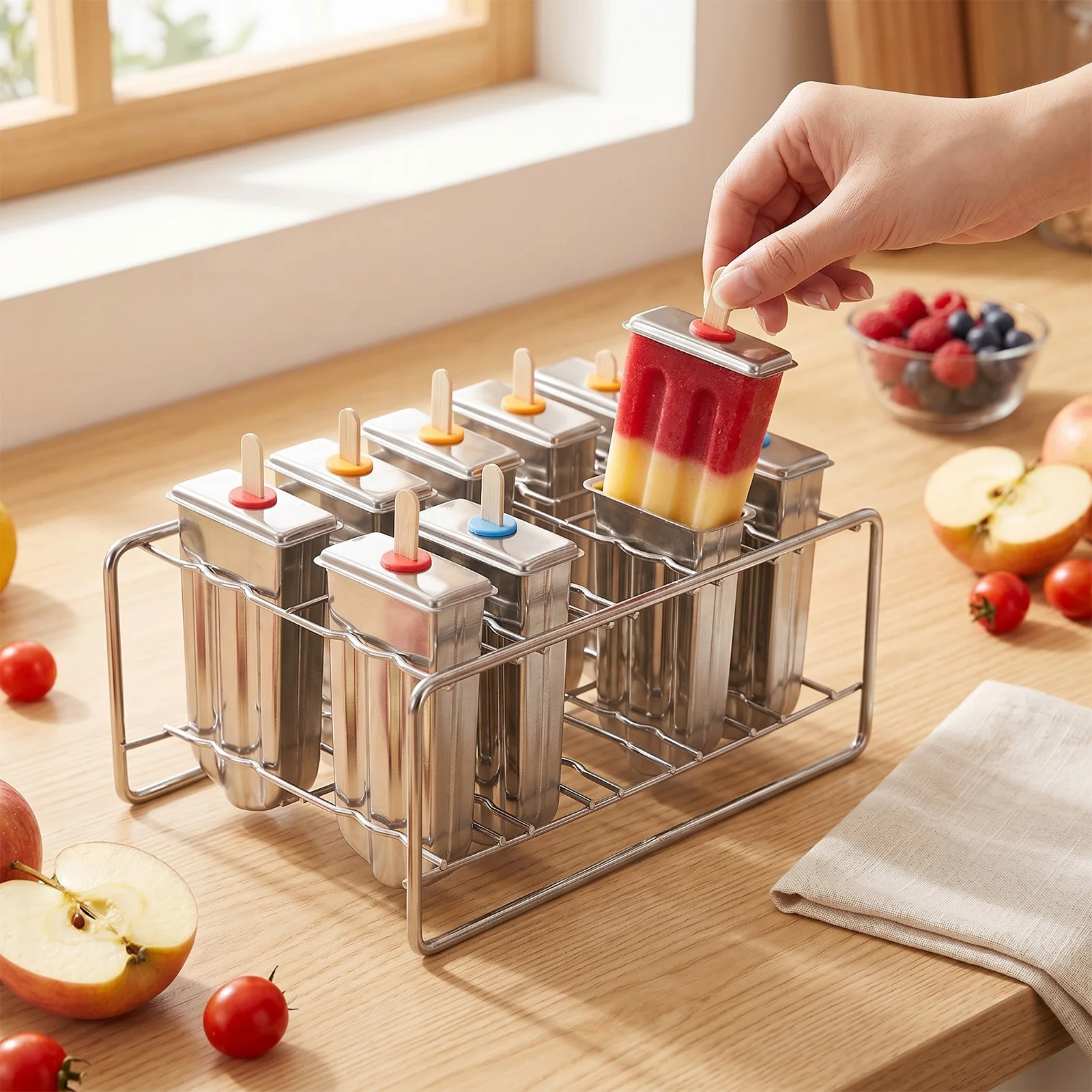

10PCS Popsicle Molds Set with Sticks and Bags Stainless Steel Popsicle Maker for Ice Candy Lolly Pops Juice and Fruit Smoothies