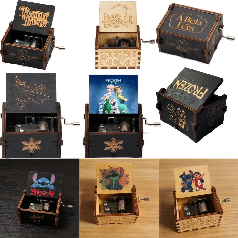 Caja de Música de Madera con Manivela, Diseño de Dibujos Animados, Temática de Películas, Caja Musical Vintage, Regalo Portátil para Fiestas de Cumpleaños, Souvenir para Fans
