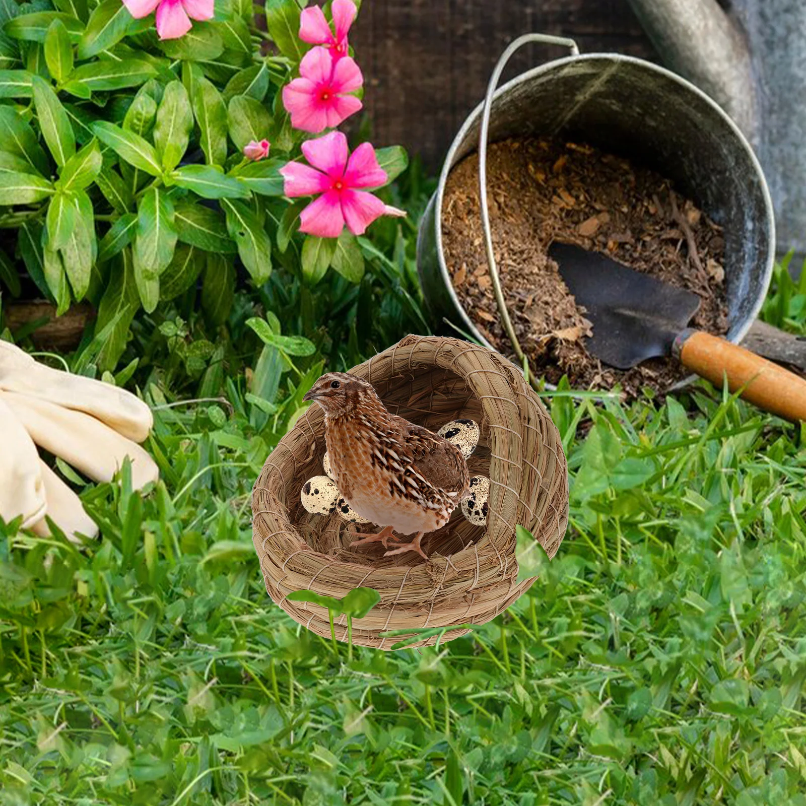 

2pcs Straw Woven Nest Chicken Laying For Small Pets Natural Sleeping Hut Durable Coop Bed Warm Winter Cool Summer Pet