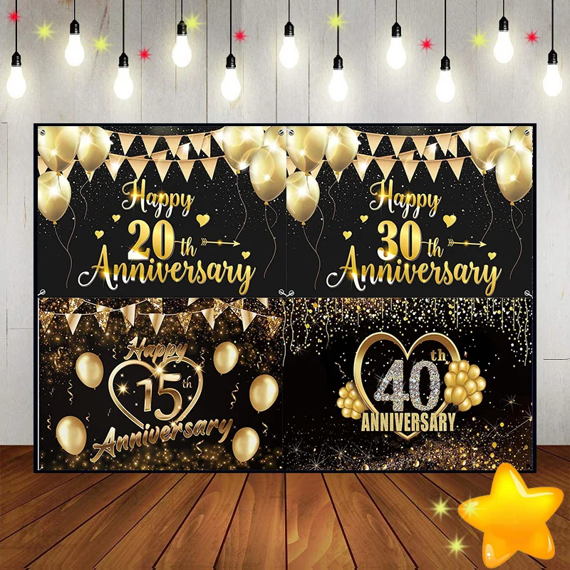 Wedding Anniversary Background Queen Photo Young Black and Gold Photography Backdrops Waterproof Racing Backdrop Lantern Golden