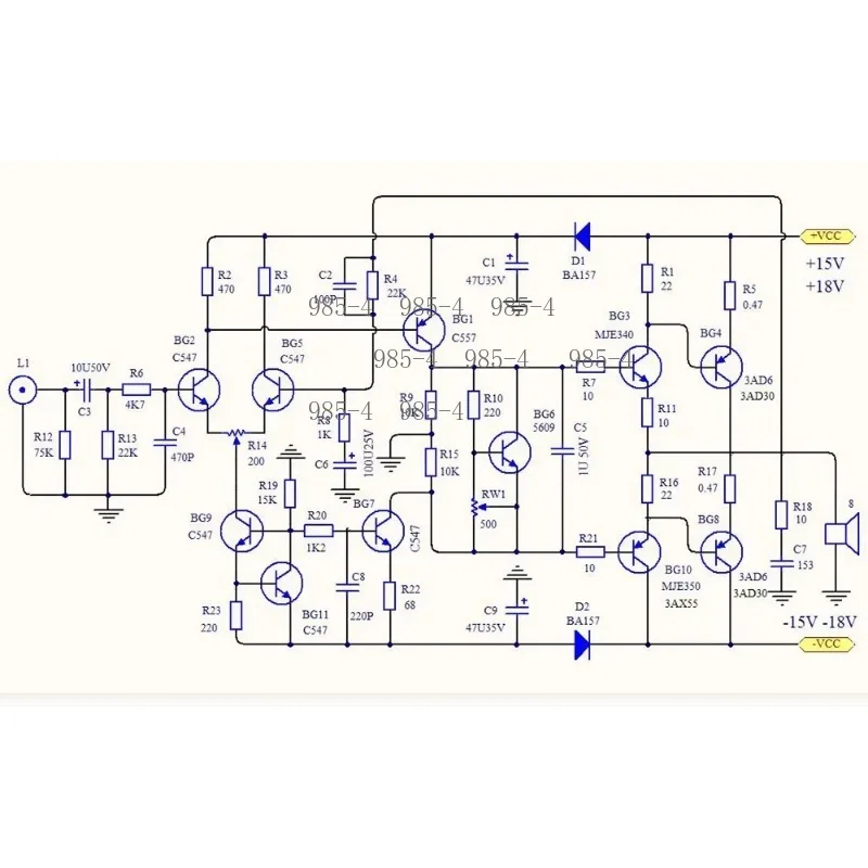 3AD55 Iron Transistor 20W×2 Homopolar Symmetrical OCL Discrete Power Amplifier Board