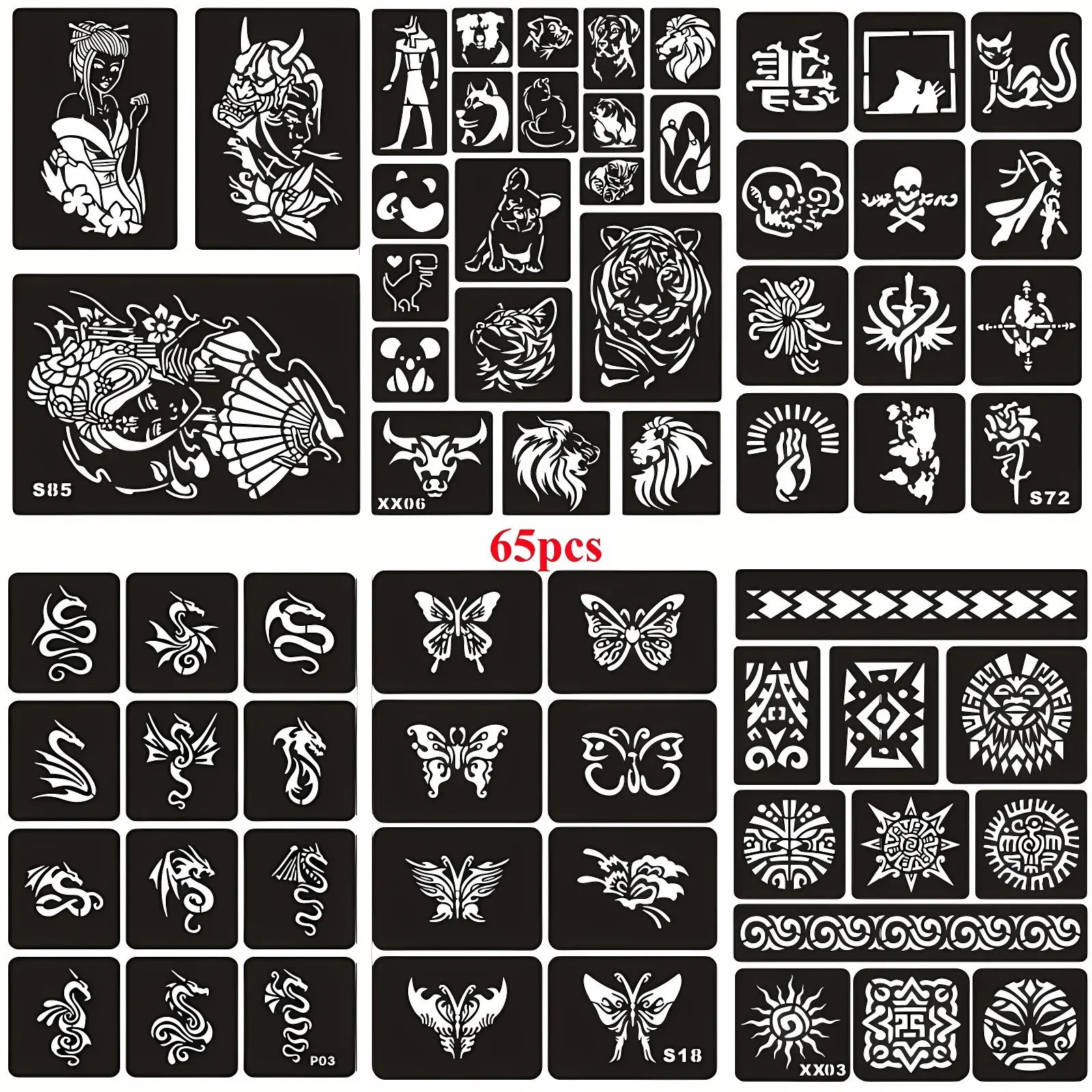 51-314pcs Henna Tattoo Stencils for Kids Teens Adults Unicorn Rose Eye Glitter Tatoo Template Hands Arm Body Pochoir Maquillage