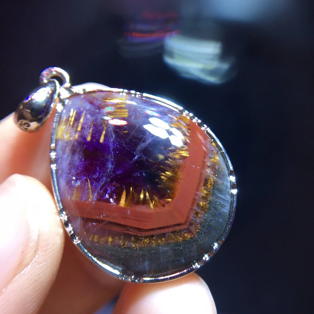 

Natural Auralite 23 Gold Rutilated Pendant Jewelry For Women Men 26x20mm Beads Cacoxenite Healing Crystal Silver Gemstone AAAAA