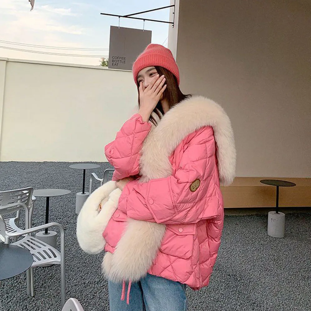 2024 New young Warm Imitation Fox Wool Cotton-padded Jacket Female Fleece Cotton-padded Jacket Long Fashion School To Overcome.