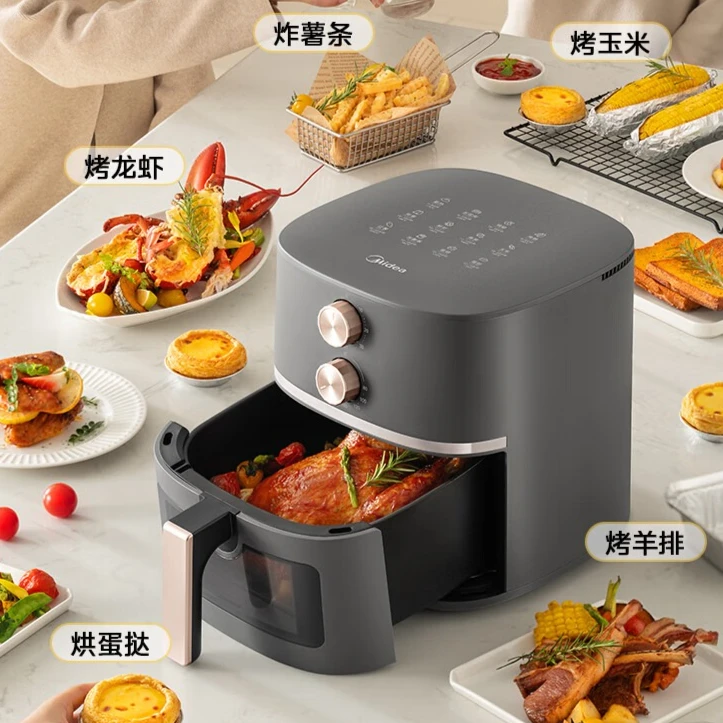 Midea Air Fryer with Large Viewing Window, No Flipping Required, Classic Knob, Steam and Grill Combination 5.3L