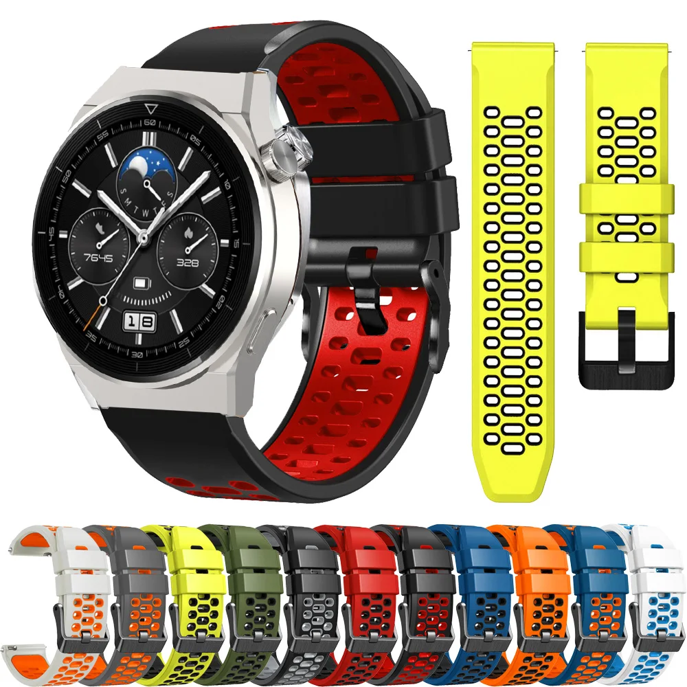 

Женский ремешок для часов 22 мм для часов Huawei GT Runner, двухцветный силиконовый ремешок GT 2E/2/3/5 Pro, 46 мм, быстросъемный спортивный ремешок
