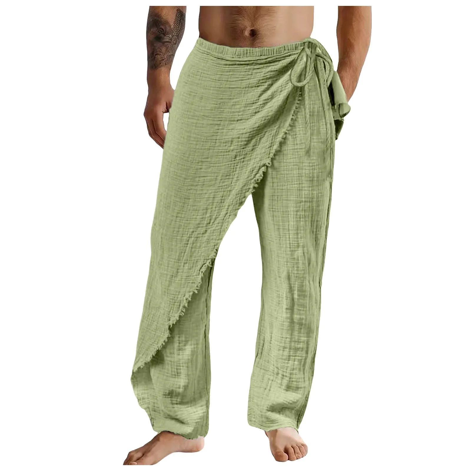 

Men's Casual Pants Solid Color Loose Straight Trousers Retro Breathable Loose Cotton Linen Pants Summer Men's Beach Trousers