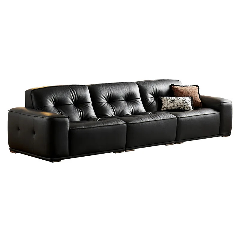 

Furniture black diamond sofa living room straight row antique retro tofu block leather sofa combination