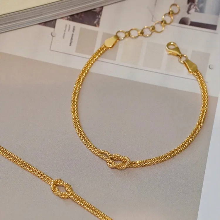 

Pure Sterling Silver 925 Knot Rope Chain Bracelet For Women Genuine Gold Plated Aura Bracelet Women Ins Silver 925 Jewelry Gift