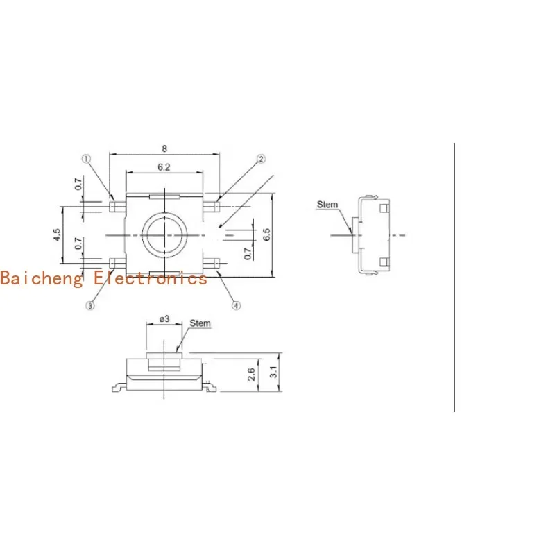 50PCS 100GF light force and light touch patch, 4-pin, 6 * 6 * 3.2 touch button, micro button switch