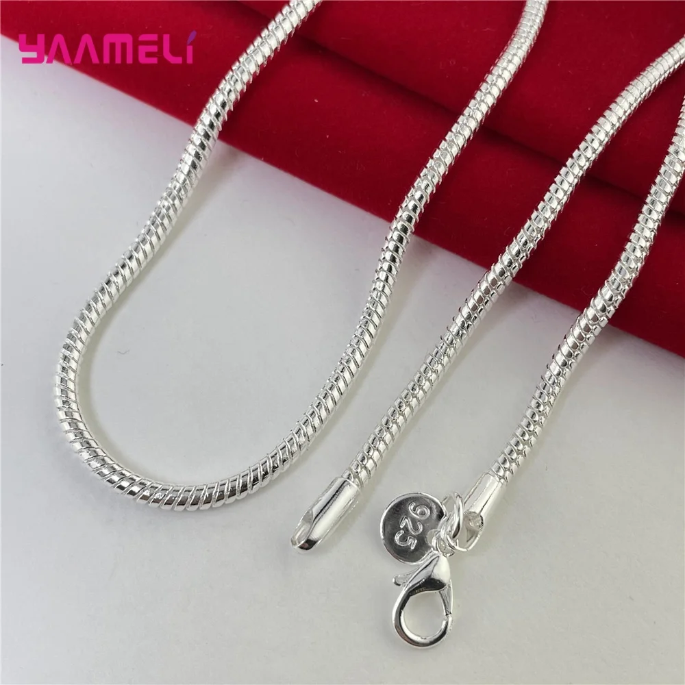 Big Promotion 100% Authentic 925 Sterling Silver Color Chain Necklace with Lobster Clasps Men Women Pendant 1.2/3/4mm 16-30 Inch
