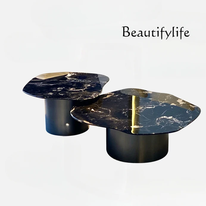 

Light Luxury Natural Marble Tea Table Special-Shaped Italian Minimalist Stainless Steel Living Room Home High Sense Tea Table