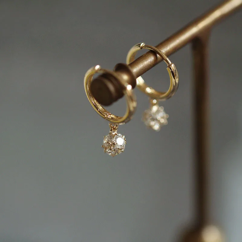 

Sparkling Ball S925 silver-plated 14K gold earrings, zircon temperament, simple small earrings, sterling silver earrings