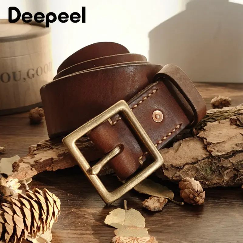 Deepeel 38/43mm modny pasek perforowany paski z prawdziwej skóry dla mężczyzn wysokiej jakości Vintage ze sprzączką dżinsy w pasie akcesoria