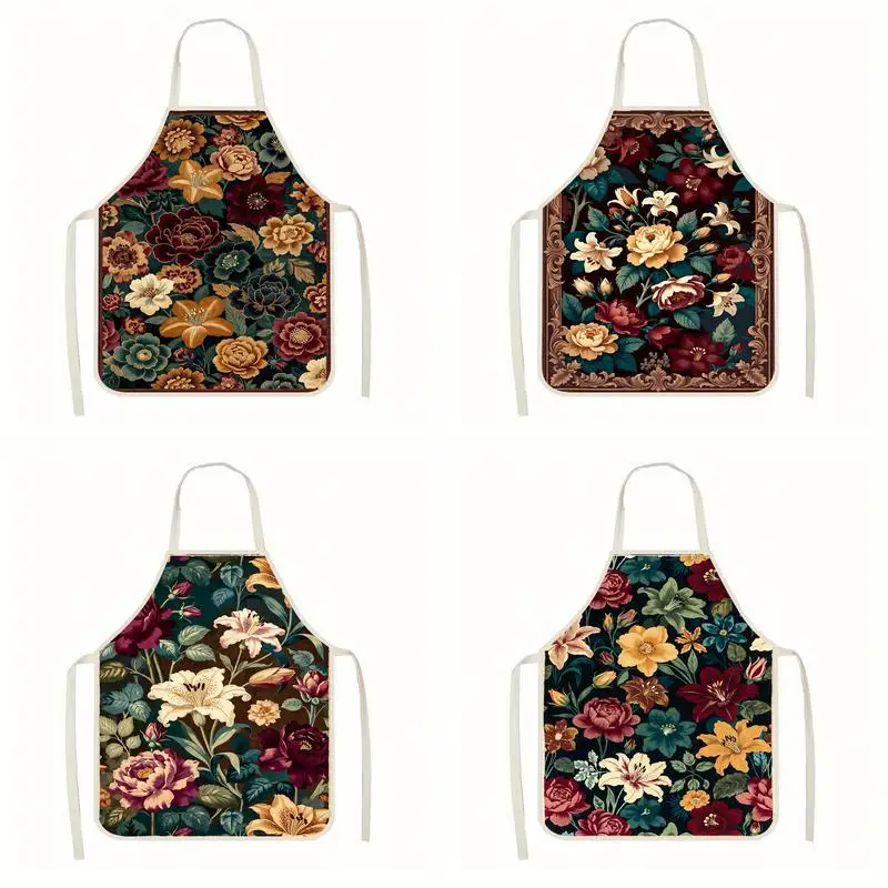 

Vintage Floral Print Apron Linen apron, suitable for kitchen cooking, parent-child interaction, painting and other scenarios