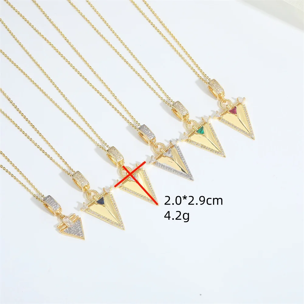 New geometric triangular cone micro-embedded zircon pendant collarbone chain retro versatile commuter fashion necklace