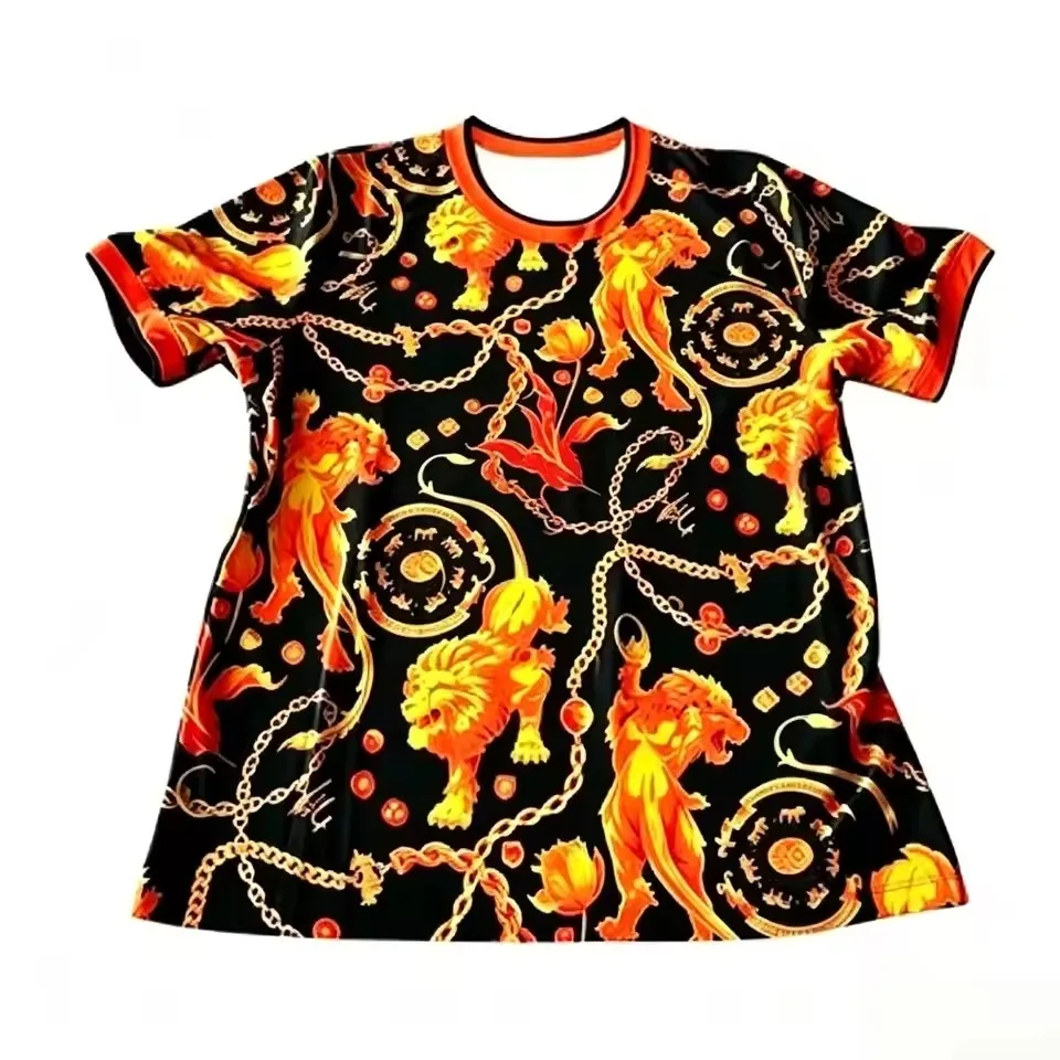New Modern Baroque Lion Luxurious Print Style Short-Sleeve T-Shirt Summer Hip Hop Y2K Casual Streetwear Top for Men Women Kids