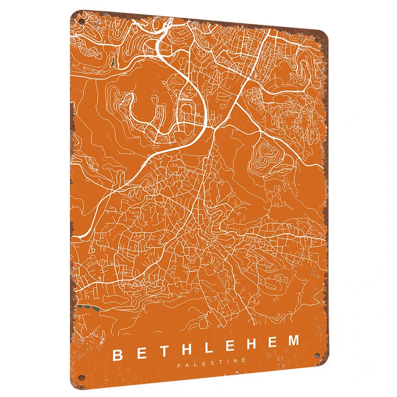 Bethlehem Palestine City Map Metal Wall Art Decorative Iron Painting for Home Office Decoration