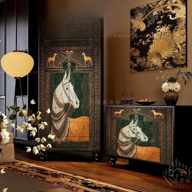 

French medieval style takes the lead in wardrobe, living room solid wood locker, vertical cabinet