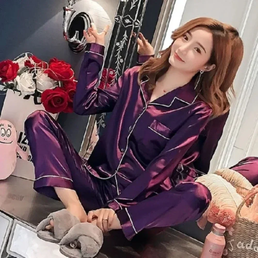 2024 New M-5XL Solid Women‘s Pajamas Elegant Classic Fashion Casual Female Sleepwear Spring Fall Long Sleeve Pants House Clothes