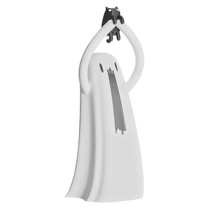 Ghost Night Lamp Ghost Holding Cat Bedside Light Halloween Ghost Figurine LED Nightlight Decoration Ghost Kitten Flashing Night