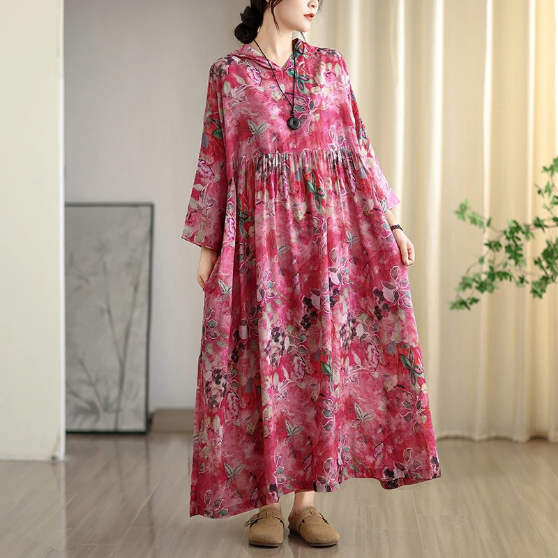 قداس واس الصينية 2025 الخريف المرأة طويلة فضفاضة فساتين مُزينة بطباعة الإناث أنيقة الترفيه الفاخرة ملابس طويلة موضة Vestidos