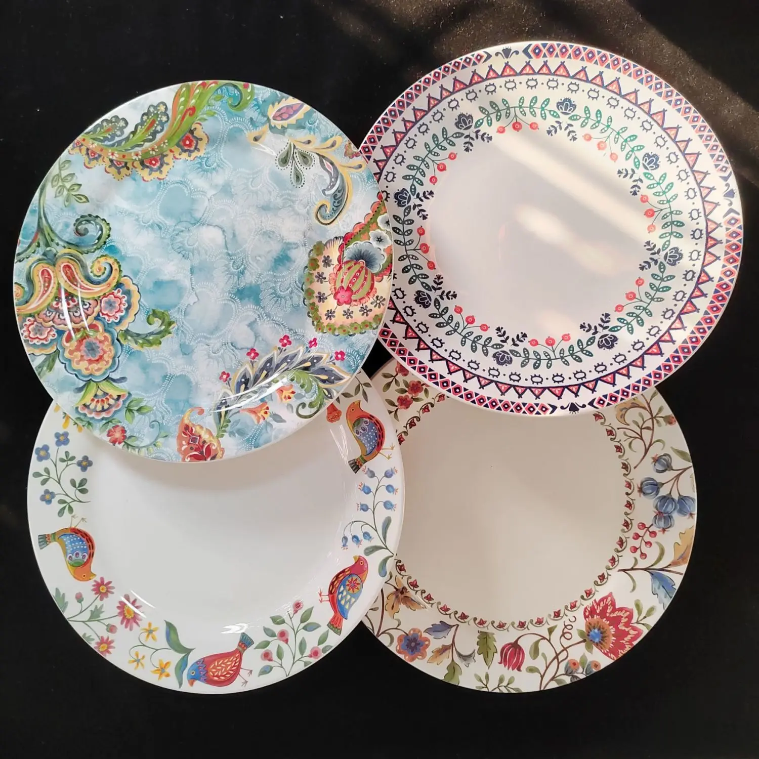 

11 inch ceramic exquisite lace embossed printing underglaze color plate Dim sum