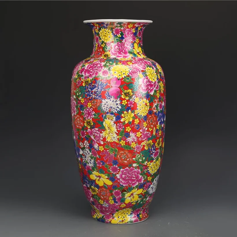 Jingdezhen Qianlong Official Kiln Enamel Color Vase Ceramic Decoration Items Home Living Room Ornaments Office Furnishing Crafts
