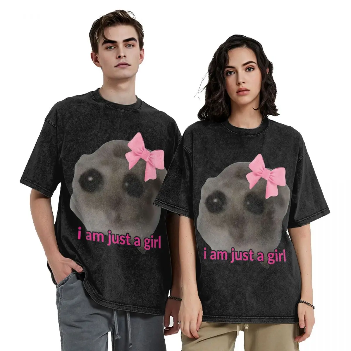 Sad Hamster Washed T Shirts Oversized Short Sleeve Hip Hop T-Shirt Streetwear Tops Tees for Men Women