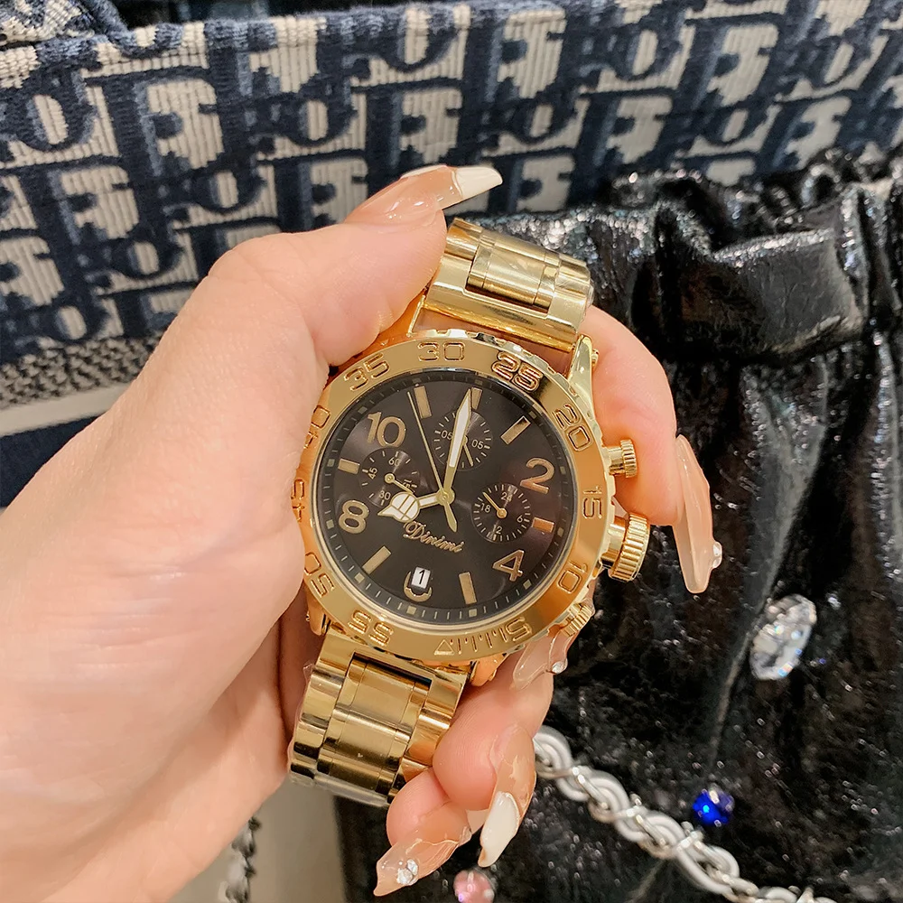 

Женские кварцевые наручные часы DINIMI Timemine Повседневные пригородные часы китайского происхождения с календарем Большой циферблат Модный стальной ремешок