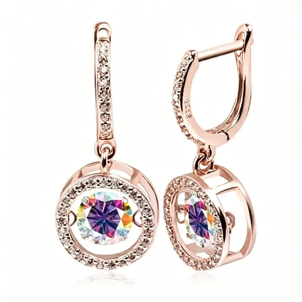 925 Sterling Silver Long Bar Double Halo Dangle Rose Gold Color Earrings Multi Color D VVS1 Moissanite Statement Fine Jewelry