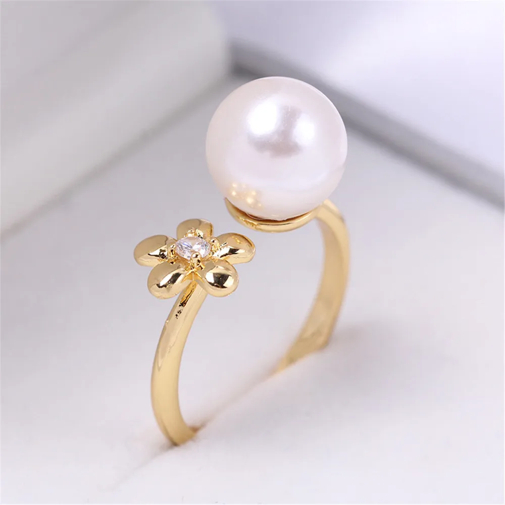 

DIY Pearl Accessories with Empty Holder Copper Plated 18K Gold Flowers, Simple Pearl Jade Ring Temperament Personality for Women