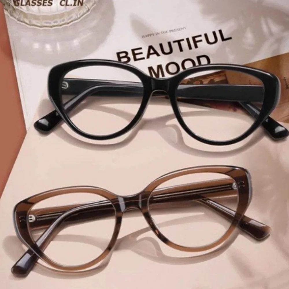 نظارات كمبيوتر بإطار عين القط للنساء ، مضادة للضوء الأزرق ، حجب النظارات المسطحة ، موضة الفتيات ، نظارات خفيفة للغاية كلاسيكية