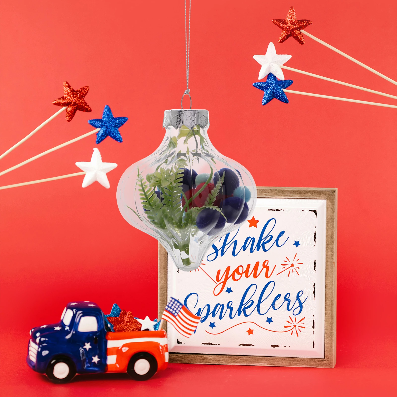 

2Pcs Independence Day Decoration Pendant Clear Baubles Fillable Patriotic Party Props American Celebration