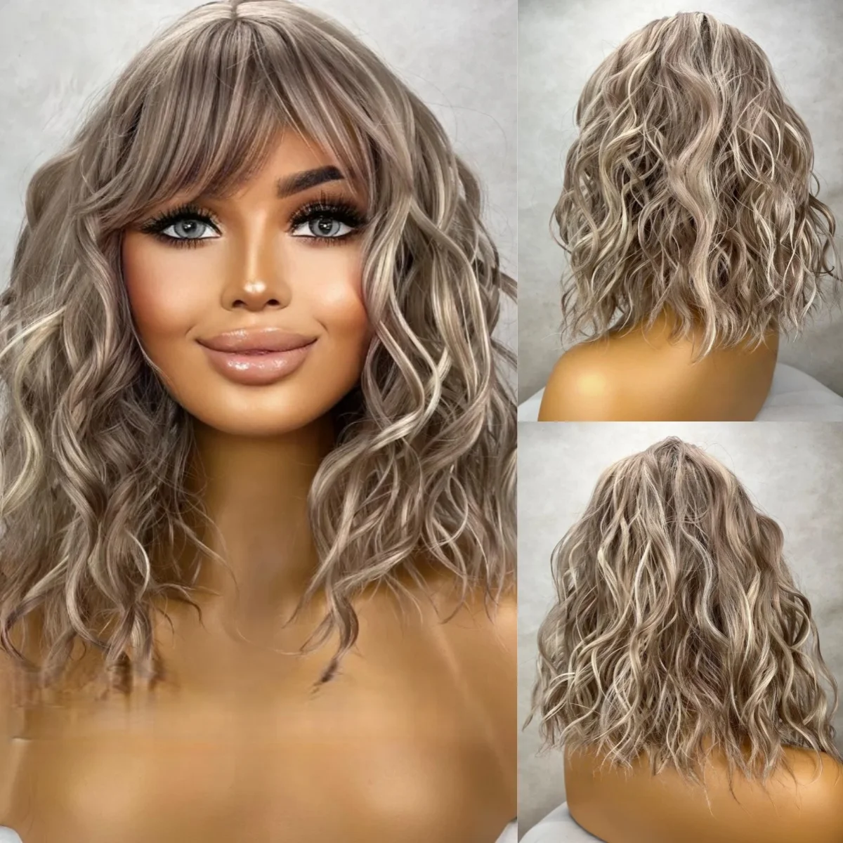 

Парики с волнами воды, пепельно-карамельный блондин, балаяж, парик спереди, 13x4, бесклеевая, мелированная плотность, настоящие волосы, синтетические фуральные парики