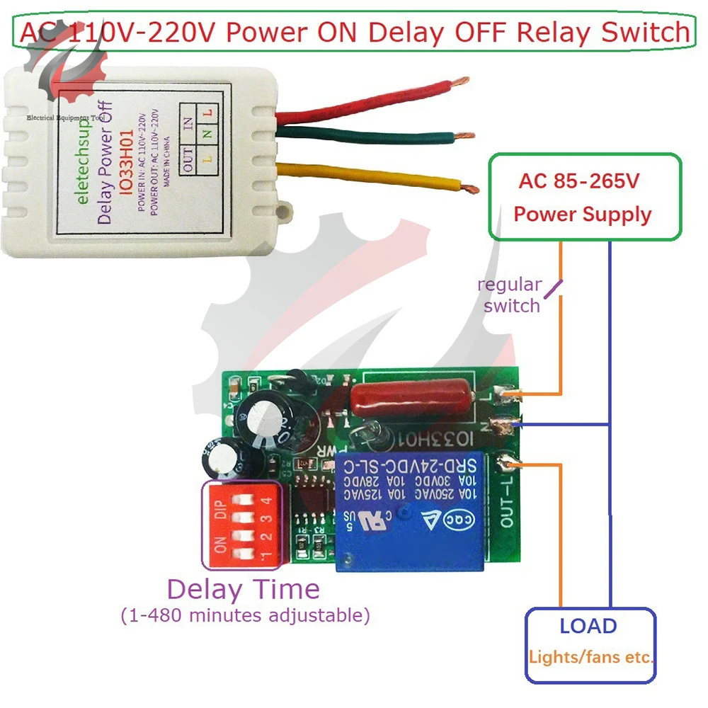 1-480Min Timer Regolabile Disconnetti Delay Controller AC 110V 220V Interruttore Relè Uscita di tensione AC 220V 7A