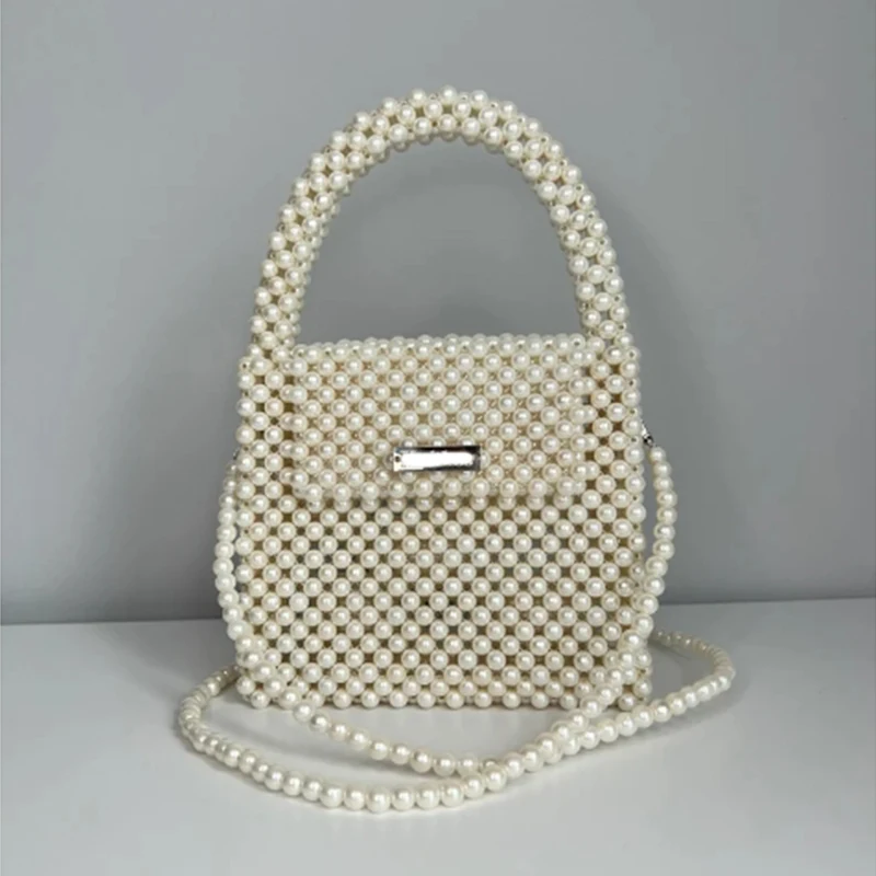 

Pearl Chain Flip Small Square Bag Elegant Retro Crossbody Bead Bags Ins Niche Design Banquet New in Handbag Customizable Color