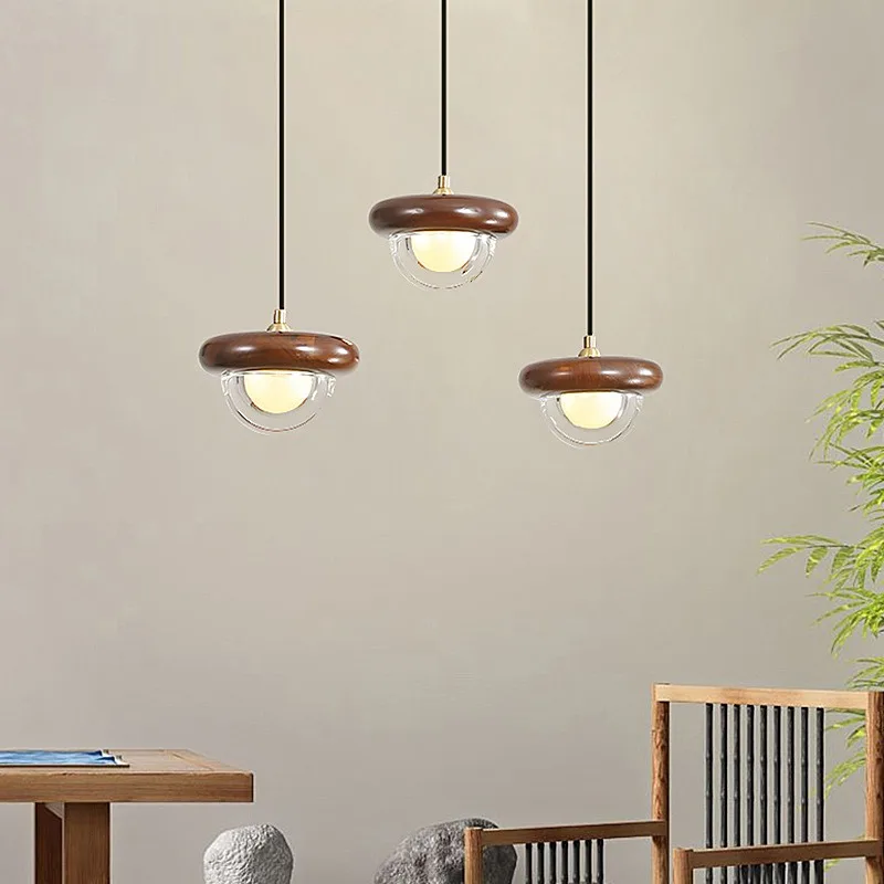 

Nordic new Chinese restaurant lighting fixtures modern and minimalist display windows, solid wood bedside walnut wood chandelier