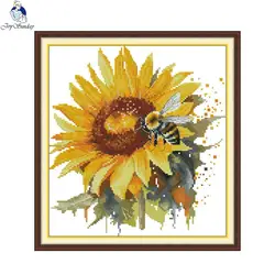 Joy Sunday Cross Stitch Sunflowers and Bees Pattern Aida 14CT 11CT Cloth Handmade Embroidered Complete Set Home Display For Wall