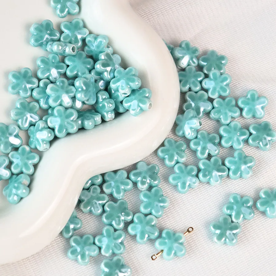 10pcs New 12mm Five Petals Flower Ceramic Beads For Jewelry Making Mixed Loose Porcelain Beads DIY Bracelet Charm Accessories