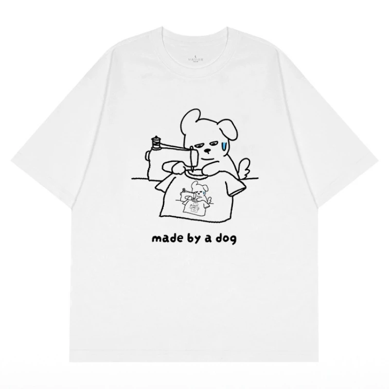 2026 Dog Tail Sewing Artist Short-Sleeved T-Shirt - Men's and Women's Loose Fit Original Hand-Drawn Summer Pure Cotton