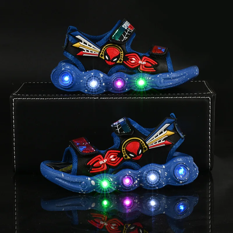 Disney Marvel Boys Girls Spider-Man Led Light Up Luminous Sports Sandals Summer Kids Sandals Non-slip Casual Toddler Shoes