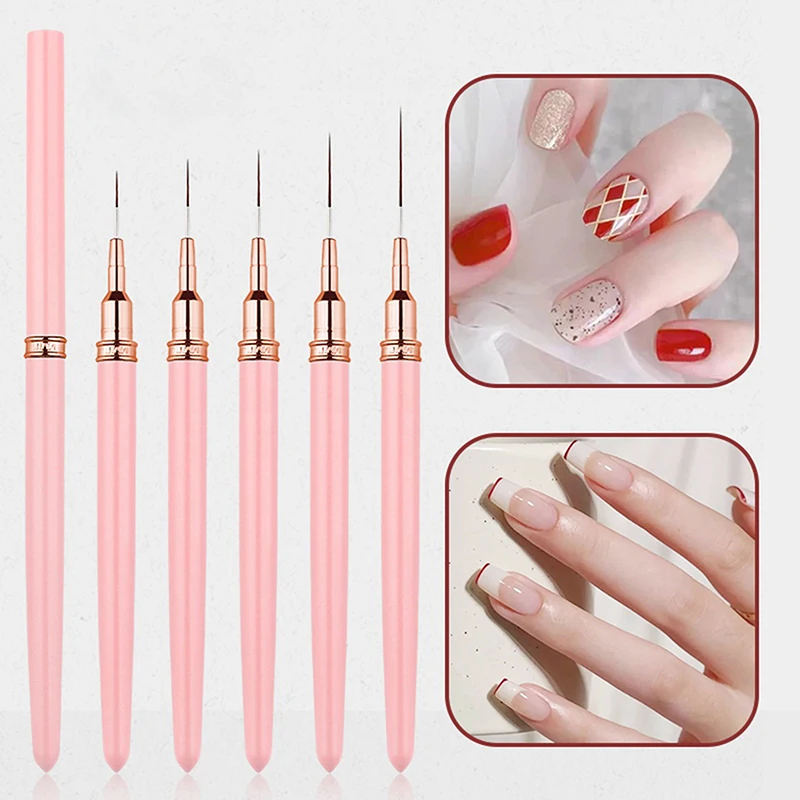 Ensemble de pinceaux à ongles avec poignée en métal, 1 à 5 pièces, 7, 9, 11, 15, 25mm, pour dessin de lignes, rayures, peinture, fleur, stylo, nail art, manucure