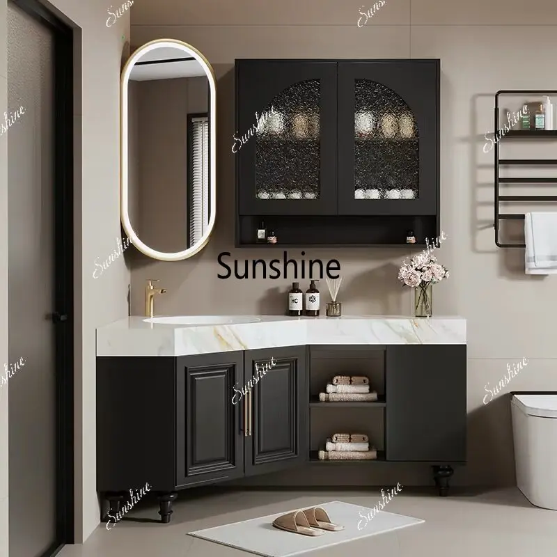 Chinese style wind corner bathroom cabinet personalized small apartment, washing table, combination bathroom