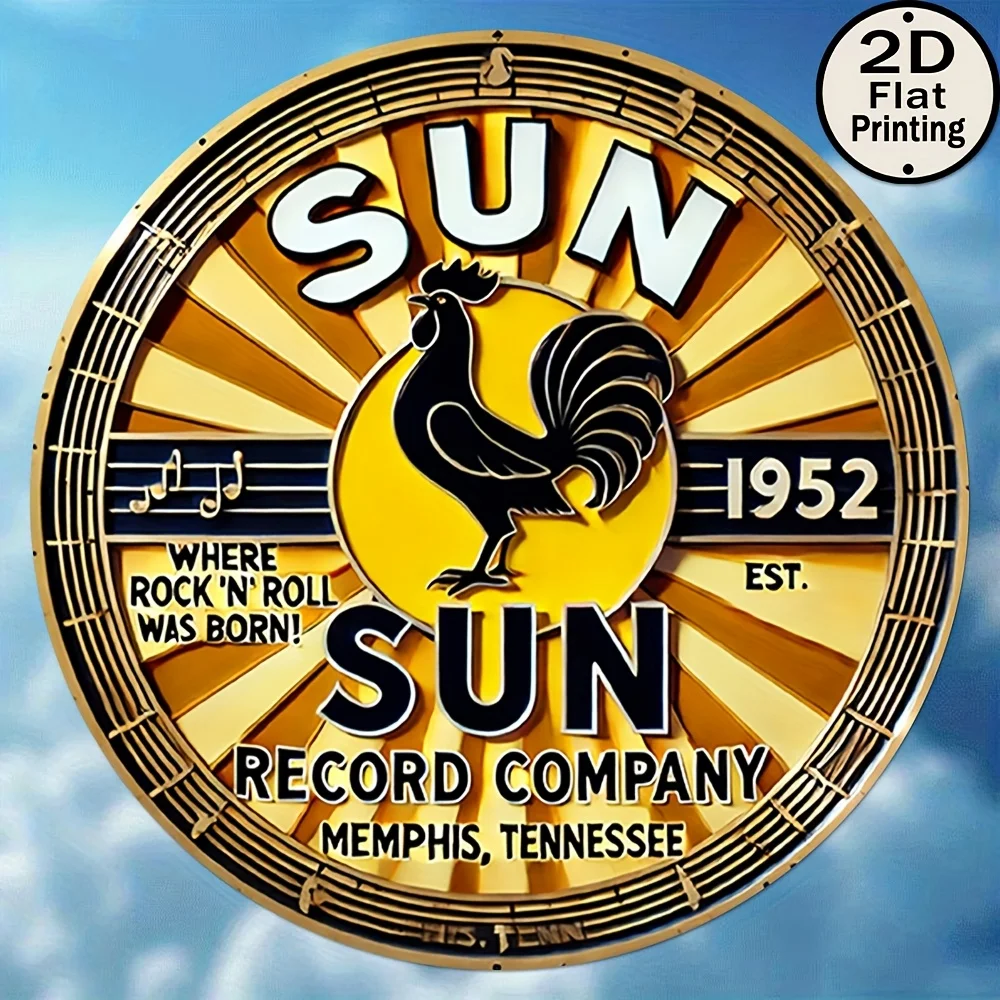 High Definition Metal Sign Sun Record Company 1952 Round Tin Sign Vintage Wall Art Decor for Music Bar Pub Man Cave Home Studio