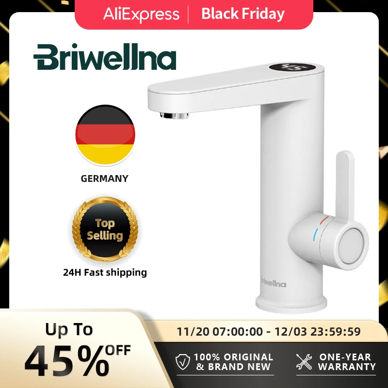 Briwellna Water Heater 220V 2 in 1 Basin Faucet Cold and Hot Water Tap Tankless Water Heater Flowing Eectric Faucet Heated Mixer