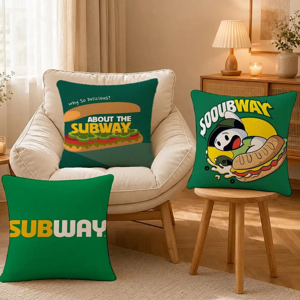 Fastfood Subway Retro Sandwich Cushion Cover Personalized Short Plush Soft Bedroom Sofa Home Decor Gift