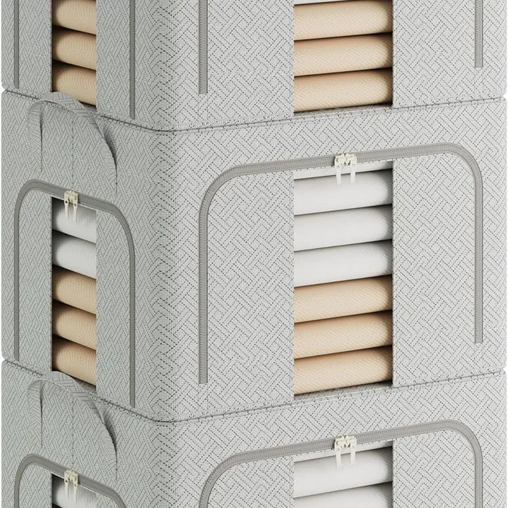 

Контейнеры для хранения из 3 предметов в металлическом каркасе, серые складные органайзеры для шкафов с четким обзором и длинными ручками, вместимость 66 л.